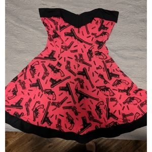 Betsey Johnson pink and black strapless gun dress
